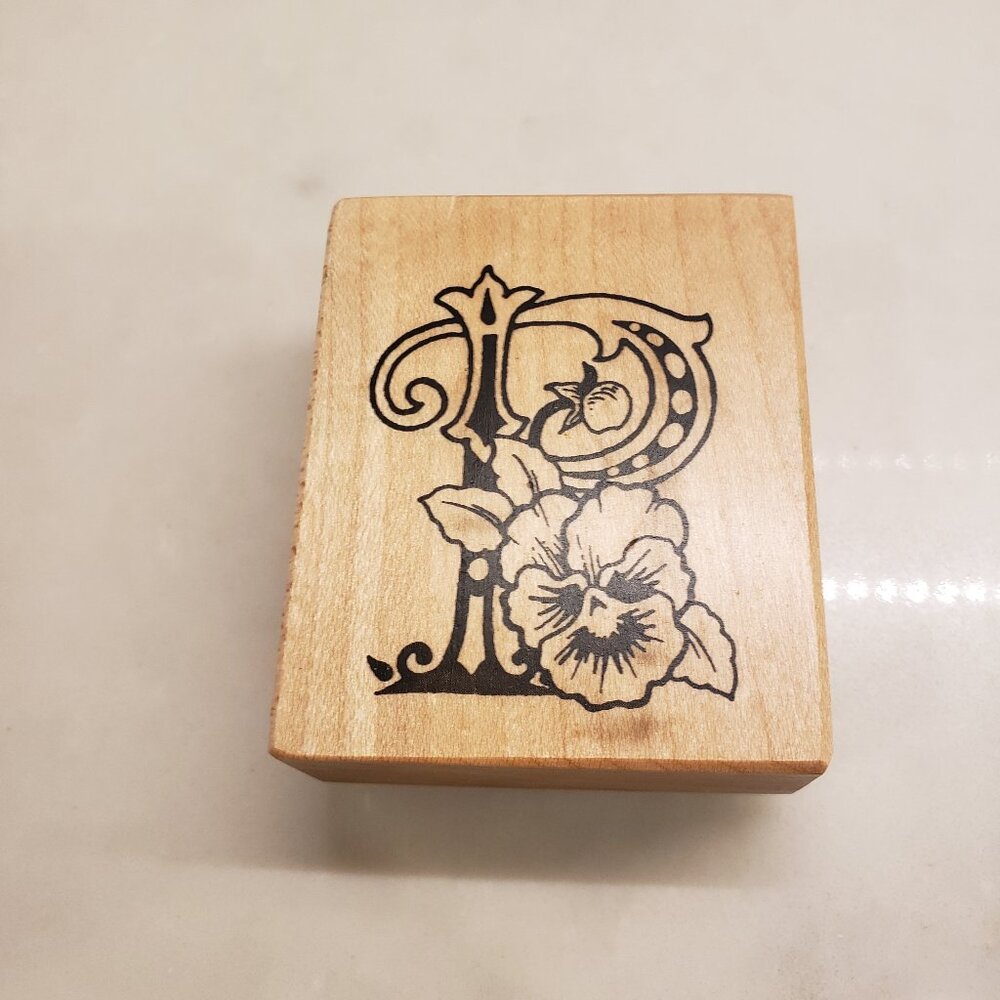 PSX Rubber Stamp Botanical Floral Letter P Alphabet Flower Wood Mounted F-1115